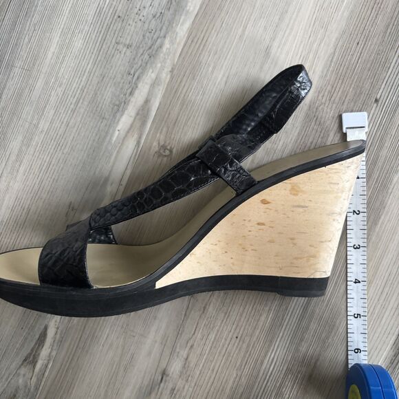 Nine West Black Leather Staple  Cork Bottom Wedges Size 10 - Picture 11 of 11